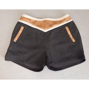 Crazy Train Women's Shorts Black Brown With Western Design Size XL Soft Feel